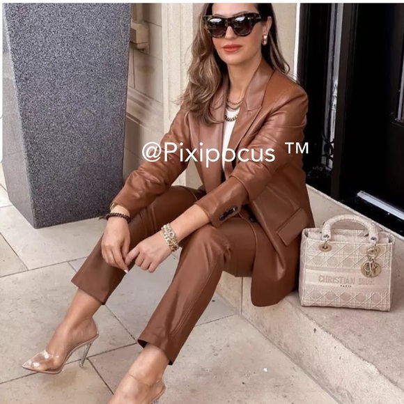 NWT ZARA FAUX LEATHER PANTS CAMEL - Picture 5 of 12